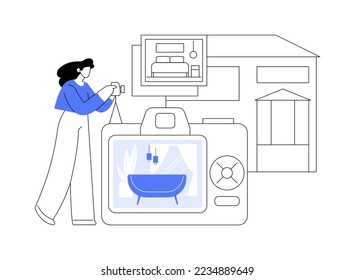 Real estate photography abstract concept vector illustration. Property photography services, realty agency advertisement, house preparation, photo editing, online listing abstract metaphor.