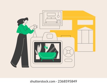 Real estate photography abstract concept vector illustration. Property photography services, realty agency advertisement, house preparation, photo editing, online listing abstract metaphor.