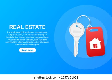 Real Estate pictogram concept, template for sales, rental, advertising. Sign on the home key. Vector stock illustration.