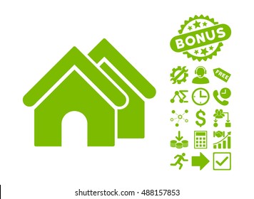 Real Estate pictograph with bonus elements. Vector illustration style is flat iconic symbols, eco green color, white background.