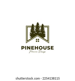 Real estate pine tree logo vector illustration design template, pine tree with house residence logo vector design