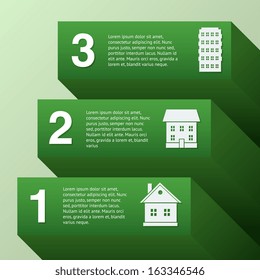 Real estate plain infographic set with white building silhouettes vector illustration