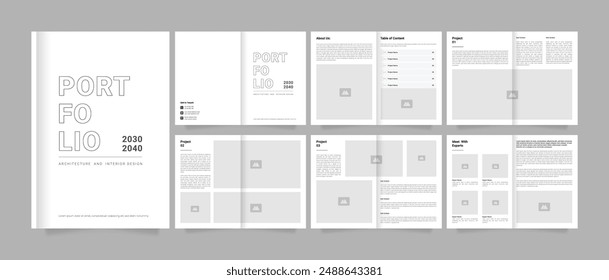 Real estate portfolio design or interior portfolio pages or architecture portfolio brochure template with 12 pages premium EPS design