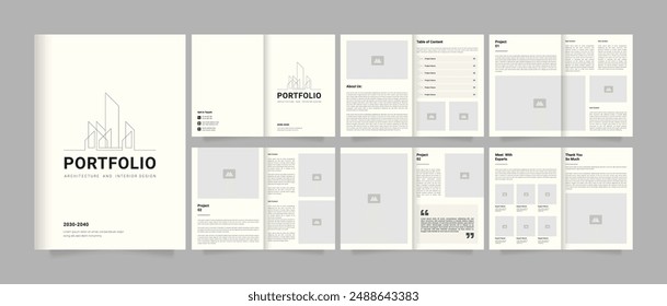 Real estate portfolio design or interior portfolio pages or architecture portfolio brochure template with 12 pages premium EPS design