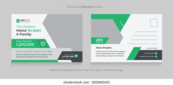 Postkartendesign-Vorlage für Immobilien mit kreativem, modernem Layout. Einladungs-Design, Event-Card-Design, Direct Mail-Vorlage, Broschüre.