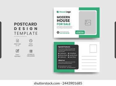 Real Estate Postcard Design Vector Template With Creative Modern Layout