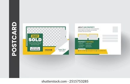 Plantilla de negocios de Vector de diseño de postal inmobiliaria. Casa moderna y elegante en venta.