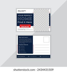 Real Estate postcard or EDDM postcard design template, Vector Template , Modern Elegant Postcard Template For Home Sale, Corporate business or marketing agency postcard template