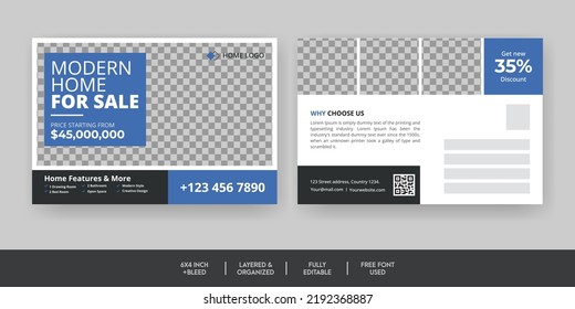 Real estate postcard template. Corporate real estate postcard template design, Modern and Elegant Postcard Template For Home Sale. Real Estate and Property Sell Postcard