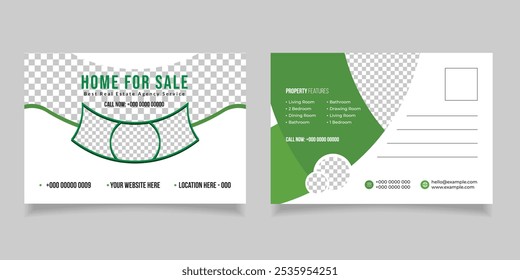 Design de modelo de cartão postal imobiliário, modelo de cartão postal casa à venda