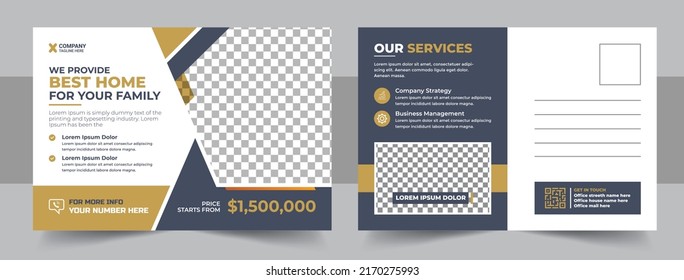 Real Estate Postcard Vector Template. Home For Sale Postcard. Real Estate Postcard Design Template Vector, Clean And Modern Real Estate Post Card Print Ready