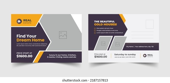 Real Estate Postcard Vector Template Design, business postcard, postcard template For Home Sale