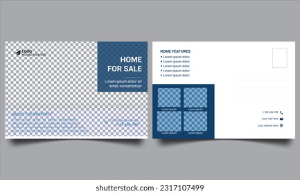 Real Estate Postcard Vektorvorlage. Corporate Real Estate Postcard Template Design, Moderne und elegante Postkartenvorlage für den Verkauf zu Hause.