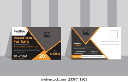 Plantilla de vectores de postales inmobiliarios. Postal De Venta De Casa. Diseño De Postales Inmobiliarias Vector De Plantilla De Diseño De Postales, Limpio Y Moderno Listo Para Imprimir Tarjeta Inmobiliaria