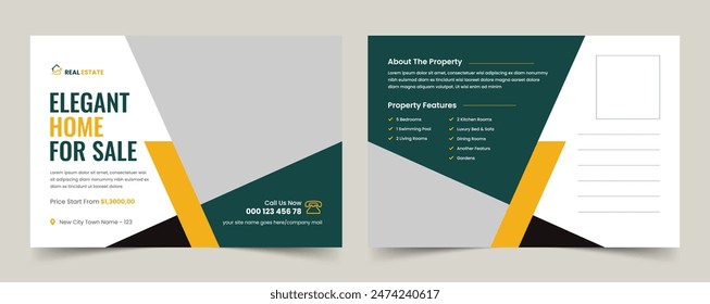 Real Estate Postcard Vector Template Design, business postcard, postcard template For Home Sale