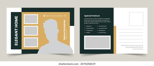 Real Estate Postcard Vector Template Design, business postcard, postcard template For Home Sale