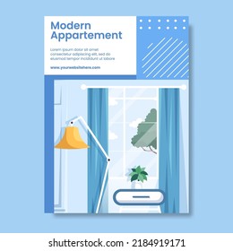 Ilustración de vectores de fondo de caricatura plana de plantilla de afiches inmobiliarios
