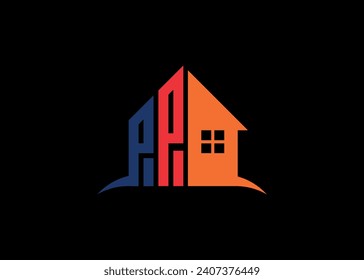 Real Estate PP Logo Design On Creative Vector monogram Logo template.Building Shape PP Logo