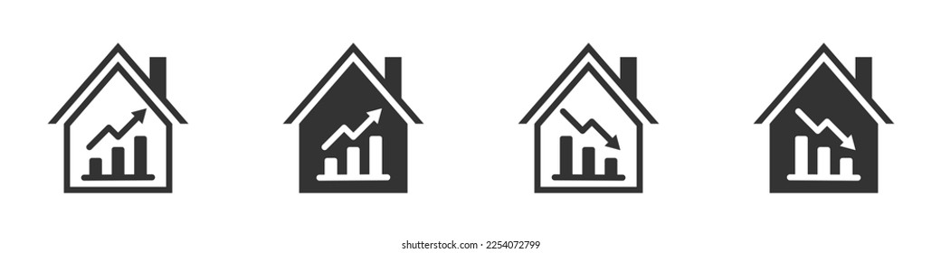 Real estate price chart icon. Residential price graph decreases. Vector illustration.