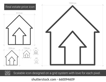 Real estate price vector line icon isolated on white background. Real estate price line icon for infographic, website or app. Scalable icon designed on a grid system.