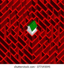 Real Estate And Property Business graphic Isometric House in the maze