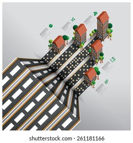 Real Estate And Property Business Infographic With Road To Isometric Building Diagram Vector Design Template 