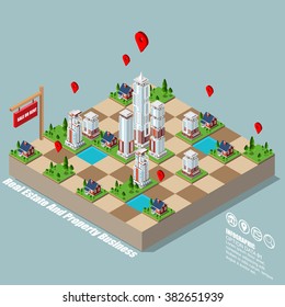 Real Estate And Property Business Isometric Building Diagram Vector Design