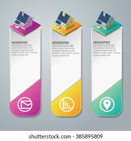 Real Estate And Property Business Isometric Building. Abstract ribbons info graphics design template. Vector illustration.