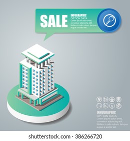 Real Estate And Property Business Isometric Building. Abstract ribbons infographics design template. Vector illustration.