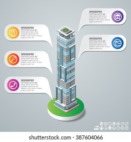 Real Estate And Property Business Isometric Building. Abstract ribbons infographics design template. Vector illustration.