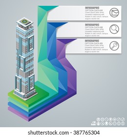 Real Estate And Property Business Isometric Building. Abstract  
infographics on the grey background, Vector illustration can be 
used for workflow layout, diagram, number options, web design.