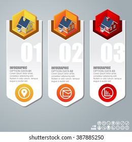 Real Estate And Property Business Isometric Building. Abstract  
infographics on the grey background, Vector illustration can be 
used for workflow layout, diagram, number options, web design.