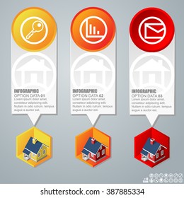 Real Estate And Property Business Isometric Building. Abstract  
infographics on the grey background, Vector illustration can be 
used for workflow layout, diagram, number options, web design.