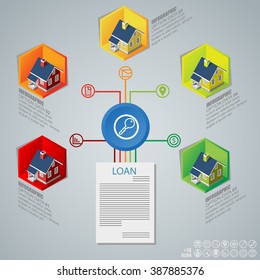 Real Estate And Property Business Isometric Building. Abstract  
infographics on the grey background, Vector illustration can be 
used for workflow layout, diagram, number options, web design.