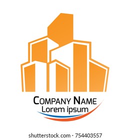 Real Estate, Property and Construction Logo design for business corporate sign. Orange modern building Vector illustration.