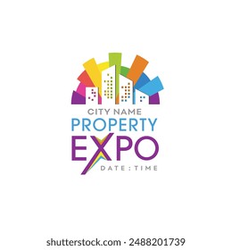 Real Estate Property Expo Logo Label Unit Vector Design Templates. Home, House, Flats, Apartments, Villas, Plots