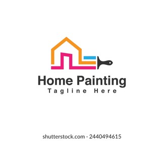 Real Estate, Property and Home Painting Business Logo Design With Painting Tool.