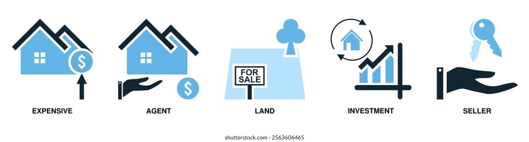 Real estate property, house residential building architecture. Containing home building, sell and buy, investment vector glyphs pictogram sign icon symbol ui and ux design