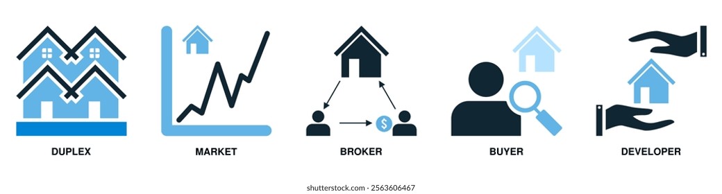 Real estate property, house residential building architecture. Containing home building, sell and buy, investment vector glyphs pictogram sign icon symbol ui and ux design