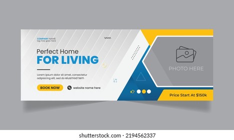 Real estate property house sale horizontal social media banner design, web banner template, timeline cover banner