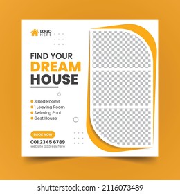 Real Estate Property house Social Media Post Banner Squire Flyer Premium Template Design