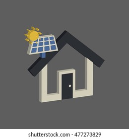 real estate and property: house with solar panel icon in flat style 