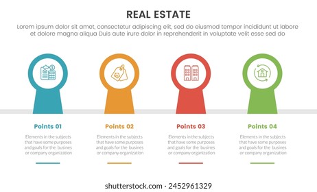 real estate property infographic template banner with keyhole horizontal timeline style with 4 point list information for slide presentation vector