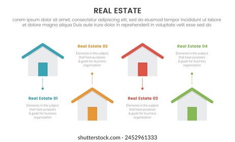 real estate property infographic template banner with small house up and down with 4 point list information for slide presentation vector