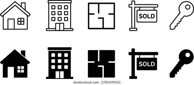 Real Estate and Property Management Vector Icon Collection for Housing and Investment