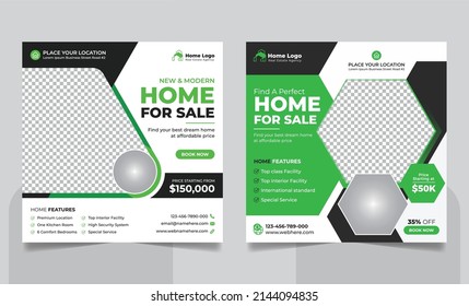 Real Estate Property Marketing Social Media Post Template, Modern Home Sale Social Media Promotion, Square flyer Web Banner design Template.