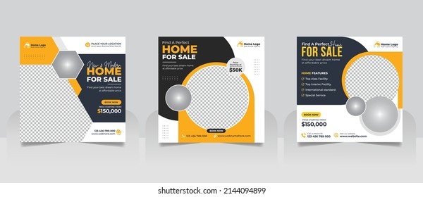 Real Estate Property Marketing Social Media Post Template, Modern Home Sale Social Media Promotion, Square flyer Web Banner design Template.