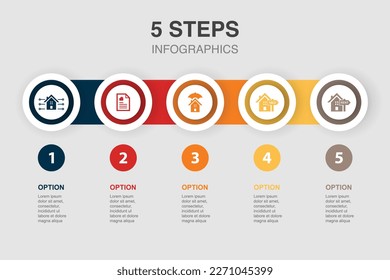 Real Estate, Property, Realtor, property search, property location, icons Infographic design layout template. Creative presentation concept with 5 steps