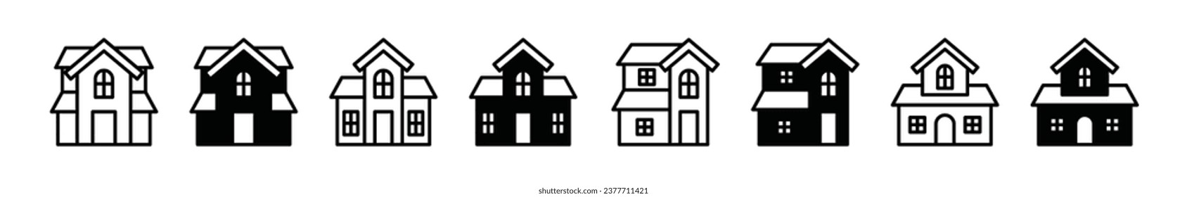 Real estate, property, residence, apartment, hotel, villa, building icons. Outline icons collection. Editable stroke. Vector illustration.