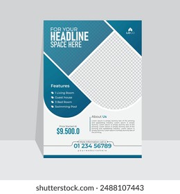 Real estate property sale flyer design, simple real estate poster cover magazine template.
